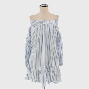 FAITHFULL THE BRAND Milos Off The Shoulder Dress‎ Size 4 Mini Blue Stripe Beach